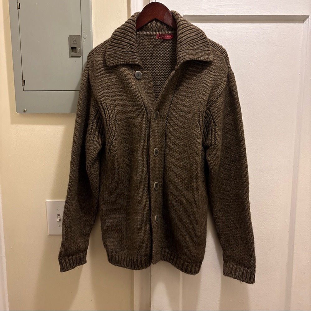 Men's Luidiana collar cardigan button up Brown Sweater size medium
